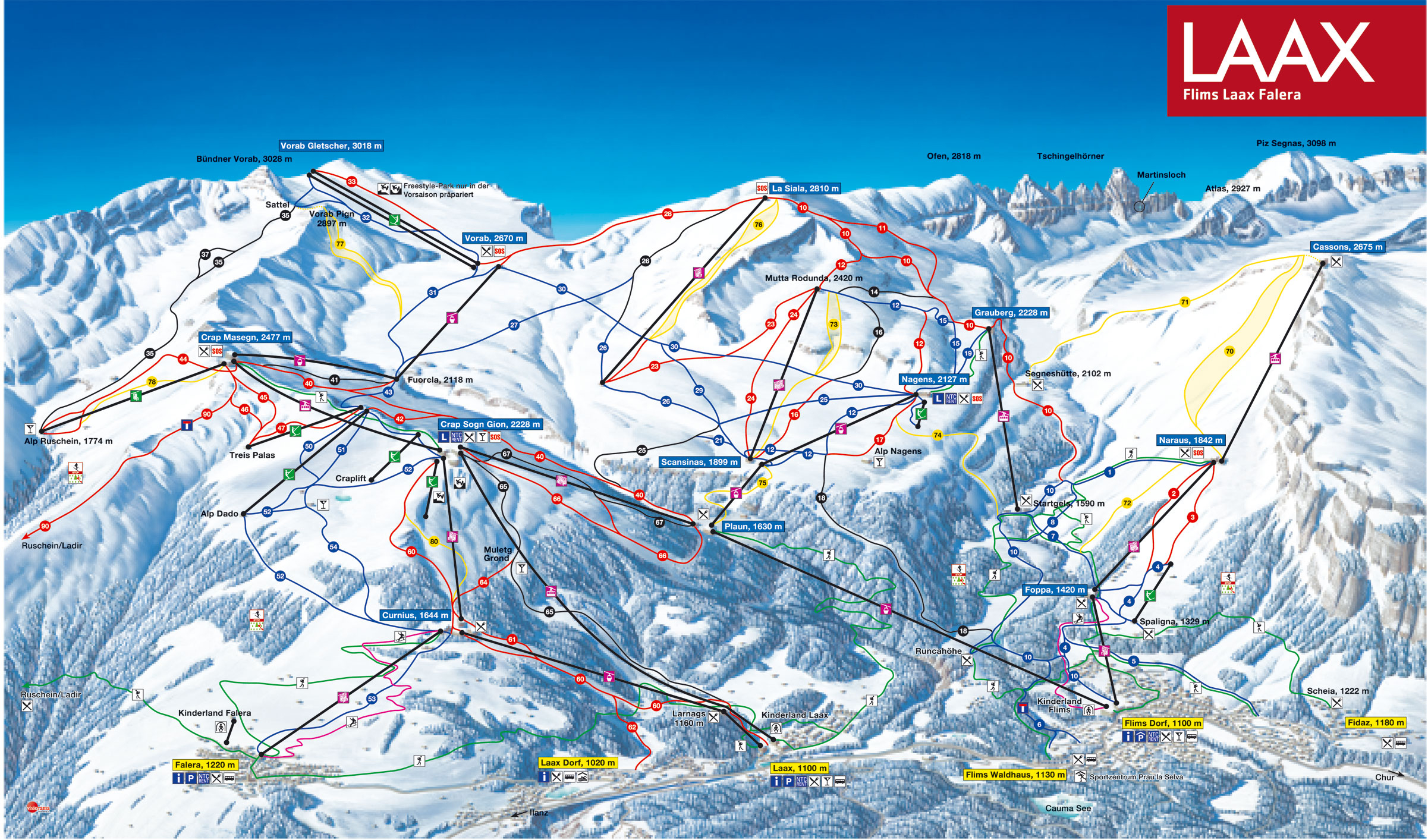 Kliknutím zvětšíte mapu films-laax-falera - ski map