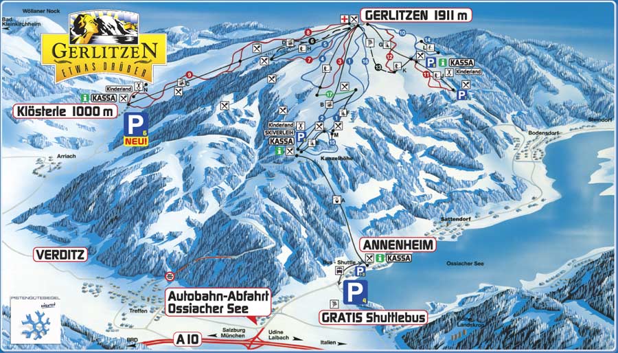 Villachské Alpy - ski map