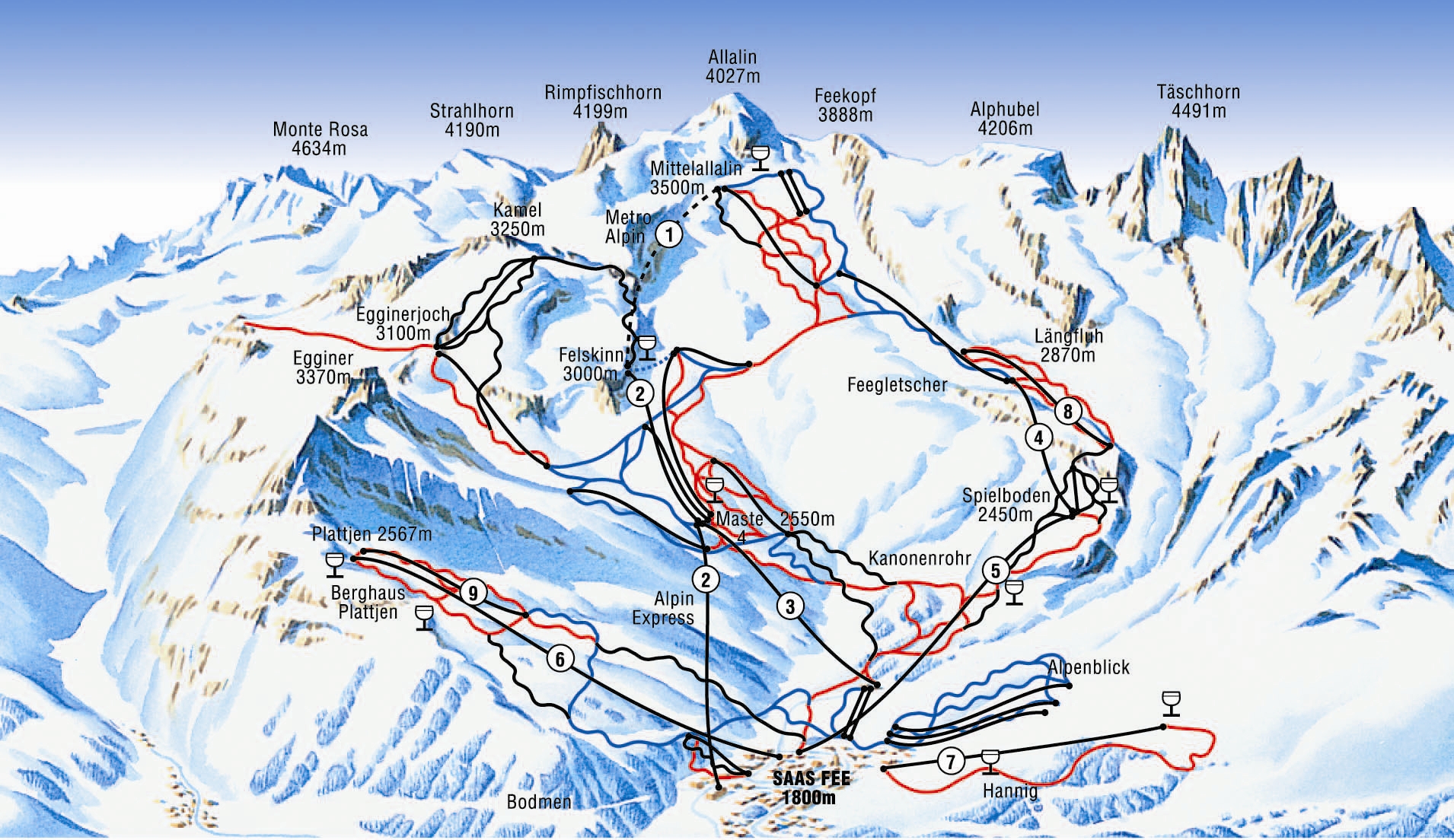 saas-fee - ski map